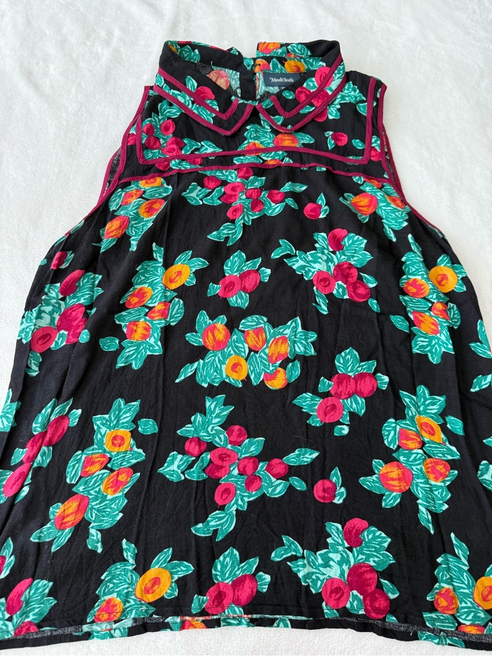 ModCloth Women's XL Black Floral Fruit Print Collared Sleeveless Top D96 - Picture 1 of 6